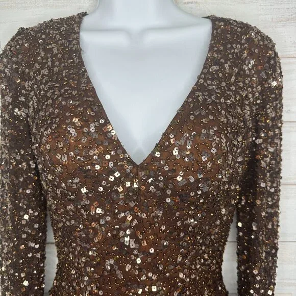 Shail K. Womens Sequin Cocktail Prom Mini Bodycon Dress Long Sleeves Size 2 - Picture 3 of 10